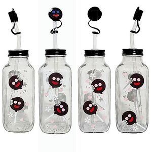 Paleta Payaso Glass Square Bottle Cup 16oz Mexican Candy Design Glass Straw